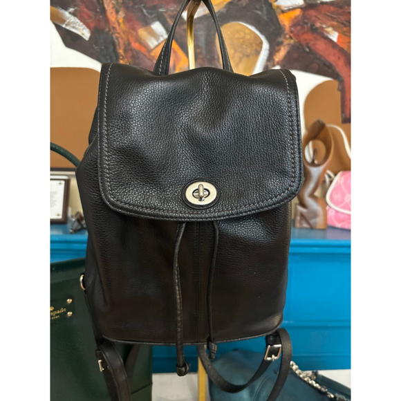 Coach Black Leather Backpack One Size with Teal Lining - Picture 1 of 6